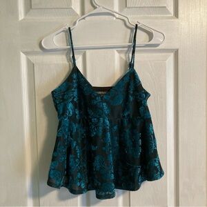 Wild Fable teal floral velvet burnout crop top spaghetti straps women’s S